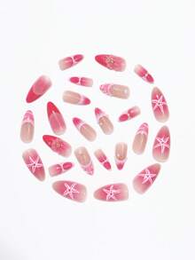 Bộ 24 móng giả màu hồng đậm kiểu Pháp, dáng hạnh nhân cỡ trung bình, họa tiết hoa 3D và vỏ sò hình sóng, hoàn hảo cho ngày Valentine hoặc các bữa tiệc trên bãi biển. Bao gồm 1 lọ keo dán móng và 1 dũa móng. - Màu Hồng Tươi - Xem 3
