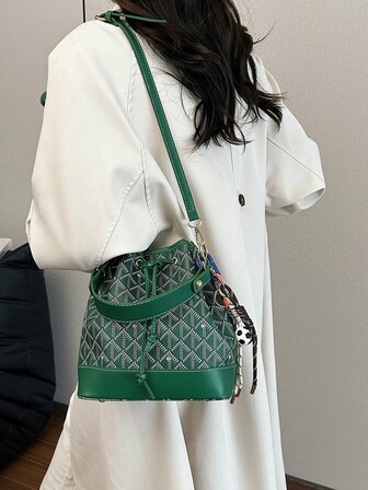 1 pieza Nuevo bolso de cubo con estampado de moda, bolso cruzado de hombro retro con flores, adecuado para uso diario de mujeres, ir al trabajo, vacaciones, compras, festivales, fiestas, regalo