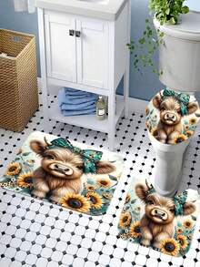 1/4 件套卡通图案浴室帘套装，防水浴帘，浴垫，U型马桶垫，马桶盖套，浴室装饰，带12个挂钩，非常适合作为节日礼物