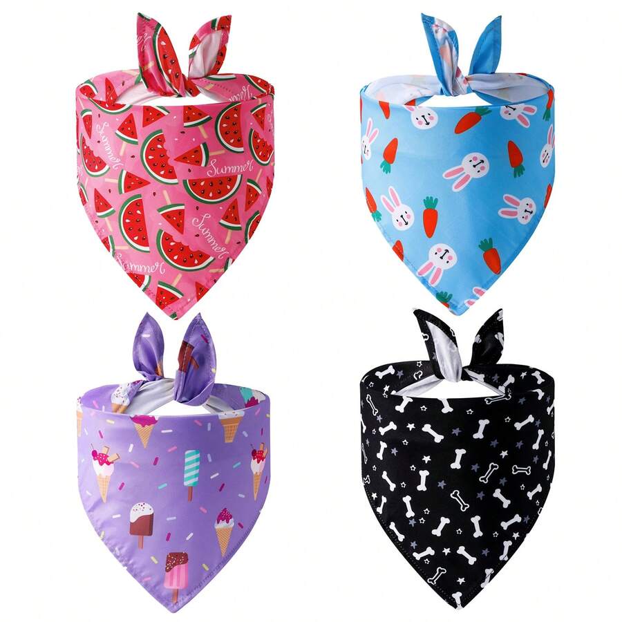 可爱卡通印花宠物围巾，可调节，夏季宠物围巾，适用于猫狗，围兜式三角巾，节日配饰 - 彩色 - 查看 1