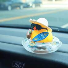 1pc Summer Duck Car Decor - Tropical Beach Dashboard Statue Featuring Coconut And Green Buoy Accents, Unisex Anti-Slip Car Accessory, Fun Gift For Friends (Includes Sticky Pad) - A - View 2