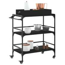 vidaXL Chariot de cuisine noir 81,5 x 41 x 92,5 cm, fabrication en bois - Noir - Voir 6
