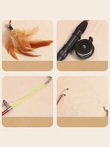 Interactive Cat Toy With Artificial Feathers And Extendable Fishing Rod, Suitable For Indoor And Outdoor Games, All Cat Training Equipment, Battery Free - Red - View 6