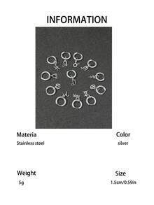 1pc Fashionable Minimalist Street Style Stainless Steel Zodiac Hoop Earring, Suitable For Daily Decoration And Wear, Unisex - Silver - View 4