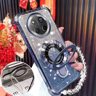 Anti-Drop Anti-Shock Wireless Charging Phone Case + Wrist Strap, Featuring New Electroplating Craftsmanship, Shock-Proof Foldable Stand, Glitter Paper Corner Protection, Gift For Girlfriend, Compatible With IPhone 17 Pro/16 Pro Max/Air, S26/S25/S25 Plus/S25/S26 Ultra/A07/A17/XM HW, Redmi Note 15/Redmi A5, OPPO