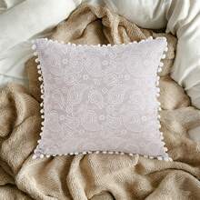 1pc Simple White Cashew Floral Lace Pom Pom Decorative Pillow Cover, 45*45CM Cushion Cover, Modern Minimalist Style, Suitable For Home, Bedroom, Living Room Decor, Sofa Throw Pillow, Holiday Gift (Pillow Insert Not Included) - Multicolor - View 8
