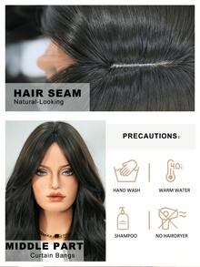 7JHH WIGS Dark Brown Wig Long Loose Wavy Wig Middle Part With Curtain Bangs Natural Looking Synthetic Heat Resistant Fiber Hair Wigs For Women Daily Party Rave Use 26 Inch - Black Brown - View 8