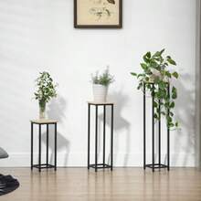 Outsunny 3-Piece Plant Stand Set, Flower Stool And Pot Holder, Steel, Black And Natural, For Garden And Balcony - Apricot - View 6