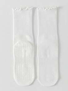 4 双纯色瑜伽袜，防滑中筒袜，适合室内健身和普拉提，女士无缝运动袜