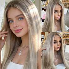 13x4 Lace Front Wig, Ombre Brown To Honey Blonde Synthetic Hair, Silky Straight, Cosplay & Daily Wear, High-Definition Transparent, Easy To Wear, Glueless Wig For Women - Multicolor - View 16