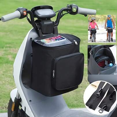 1pc Portable Electric Bicycle/Motorcycle Helmet Bag, Front Bicycle Bag With Large Capacity Storage, Adjustable Shoulder Strap, Multiple Compartments, Transparent Phone Pouch, Commuting/Travel Saddle Bag
