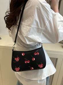 时尚撞色樱桃印花腋下单肩包，适合购物、装钱包，适合年轻女性、大学生、上班族使用。是办公室、大学、工作、商务、通勤、户外活动、旅行、郊游的理想之选。