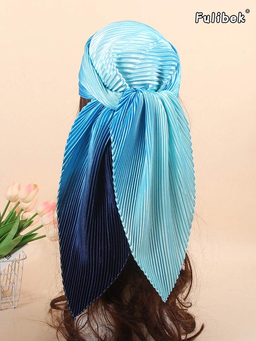 1pc 90cm Women's Solid Color Crinkle Chiffon Scarf, Women's Bandana & Square Scarf, Accessory For Hair, Headband, Hairband, Abaya, Suitable For Beach, Vacation And Daily Life, Adding Highlights To Your Style - Blue - View 1