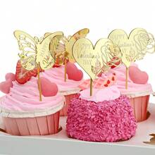 10/20 Pieces Happy Valentine's Day Gold Mirror Anniversary Acrylic Cupcake Topper - Gold - View 1