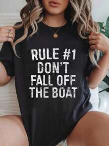 % Cotton Womens Rule      Don'Fall Off Boat-Shirt Cruise Vacation O-Neck-Shirt Crew Neck Short Sleeve-Shirt. Casual Print Graphic Cotton Tees Women Tops Graphic Tees Women Crop Tops Couple Tee Art Outfits Women-Shirt - Đen 1 cái MEN1 - Xem 7