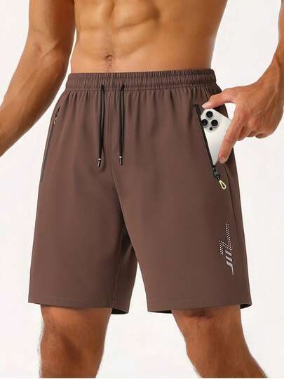 New Summer Lightweight Men's Shorts, 4-Way Stretch, Loose Fit, 5-Inch Inseam, Men's Sports Shorts, Men's Beach Shorts, Fitness Shorts, Running Shorts With Pockets, Zipper, Reflective Print, Solid Color