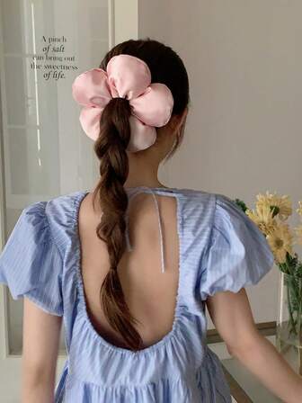 1pc Women's Satin Flower Scrunchie, Sweet & Gentle Vacation Style Hair Accessory