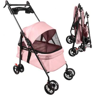 Cochecito plegable para mascotas, 50 x 70 x 95 cm, cochecito todoterreno para perros y gatos con portavasos, hasta 15 kg