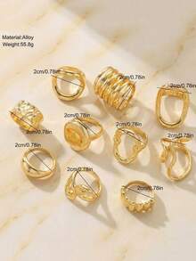 10pcs Geometric Asymmetric Textured Ring Set Suitable For Daily, Party, Date, Adult Gift - Gold - View 2