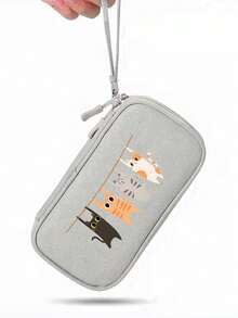 可爱猫咪图案收纳包，多功能储物袋，涤纶便携式线缆整理包，便携式数码收纳包，小巧旅行科技配件包，多隔层设计，可收纳线缆、充电器、耳机、手机及小物件，旅行必备，适合出差、情人节、母亲节等场合。 - 彩色 - 查看 4