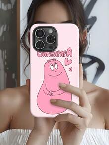 Barbapapá rosa sonriendo con corazones flotando. Esta elegante funda es compatible con los modelos  17, 16, 15, 14 Pro Max, 13, 12, 11, XR y XS Plus. Fabricada en silicona de vidrio, ofrece protección contra golpes y caídas, además de una sensación superior. Es un regalo ideal para familiares, amigos y seres queridos, y una opción perfecta para Año Nuevo. - Blanco - Ver 3