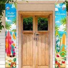 1 件热带夏威夷风情门廊欢迎旗 - 70.87 英寸 x 11.81 英寸，色彩鲜艳的沙滩和冲浪板图案，耐用涤纶材质，是夏季装饰、沙滩主题家居装饰和热带主题装饰的完美之选 | 耐用涤纶旗帜，沙滩配件 - 彩色 - 查看 7
