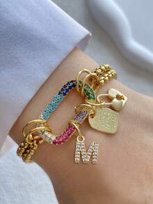 1pc A-Z Initial Chain, Gold-Tone Screw Clasp Link Chain, Colorful Climbing Chain, Stainless Steel Chain, Suitable For Holiday Celebrations And Daily Wear - Yellow Gold - View 14