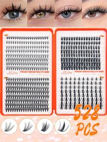 384片自粘式蓬松混合长度假睫毛套装，无需胶水，蓬松单根假睫毛，自粘式DIY睫毛嫁接，预粘睫毛簇，自然纤长C型卷翘假睫毛簇，无需胶水或卸除，假睫毛 - D - 查看 13