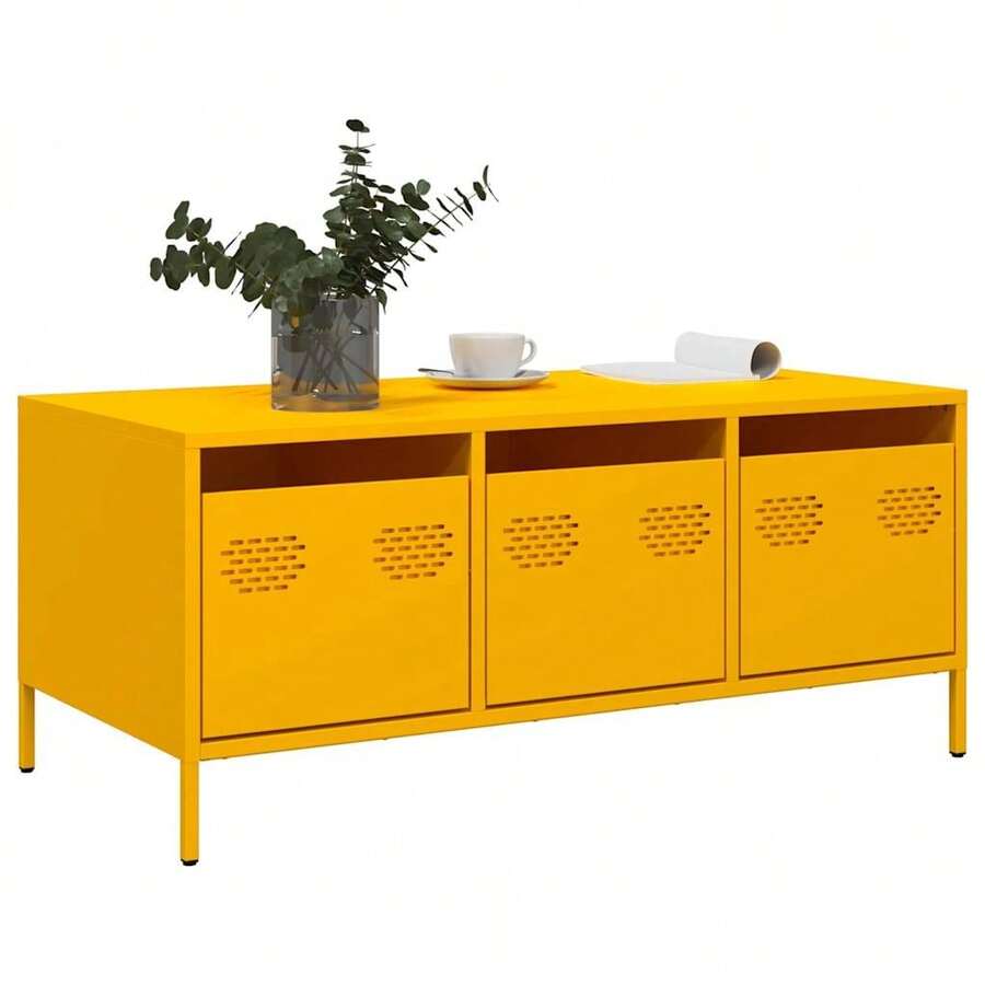vidaXL Table basse jaune moutarde 101,5x50x43,5cm acier laminé à froid - Jaune citron - Voir 1