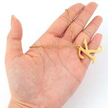 1pc Simple Classic Big Initial Pendant Golden Stainless Steel Chain Necklaces For Women - Yellow Gold - View 3