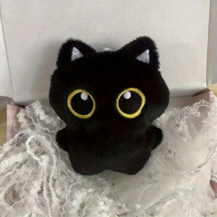 1 Peça Chaveiro de Gato Preto Fofo, Pingente de Pelúcia de Gatinho Super Fofo, Corrente de Pérolas Aleatória, Melhor Presente para Meninas - Multicolorido - Visão 1