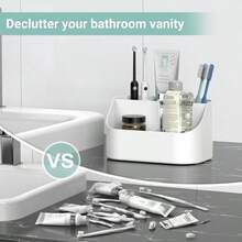 Countertop Toothbrush Holders For Bathrooms Plastic Toothpaste And Electric Tooth Brush Holder Storage Caddy Stand For Shower 5 Slots Cute Bathroom Counter Organizer For Vanity White - 白色 - 查看 4