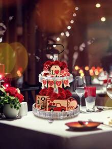 Valentine's Day Tray Decor Set, Letter Heart Shaped Wooden Signs, Rustic Style Tiered Tray Decoration, Home Gathering Table Decor, Holiday Table Centerpiece, Perfect Valentine's Day Gift Choice(Tray Not Included) - Multicolor - View 10