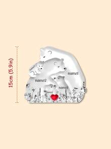 拥抱熊一家亚克力拼图，蓝色、黑色、黑色花卉图案，家庭爱心礼物，可定制家庭成员姓名，房间装饰 - 彩色 - 查看 26