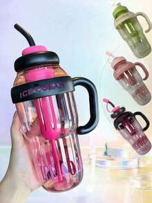 1个45盎司/1300毫升大容量水瓶，带吸管和提手，励志半加仑水壶（不易碎大容量PP运动水瓶，便携防漏，确保您饮用足够的水，适合女性室内办公室户外健身房使用）。 - 彩色 - 查看 3