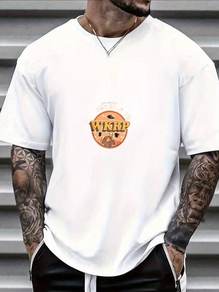 Essential White Cotton T-Shirt With WKRP Pattern - White - View 1