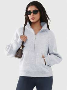 Speed mate 2026 Spring Short Pullover - Women's Quarter Zip Fleece Sweatshirt And Casual Hooded Sweatshirt - Light Grey - View 2