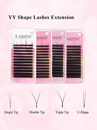  Lashine 12 Rows 0.07mm D Curl YY-Shape Eyelashes Extension 2D 2D Y YY YYY Eyelash Extension Cilios Single Tip 2D YY Double Tip Lashes Triple Tips YY Volume Fan Eyelash For Professional Beauty Salon Wholesale