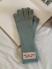 1 Pair Knitted Fingerless Gloves, Solid Color Applique Cute, Warm Long Wrist Cuff, Touch Screen Mittens, Wool Blend, Suitable For Autumn/Winter, Cycling