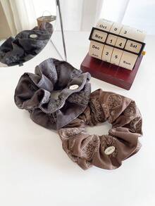 1pc Korean Retro Cashew Floral Print Double-Layer Large Hair Scrunchie, Slouchy Big Bun Holder Hair Accessory - Multicolor - View 6