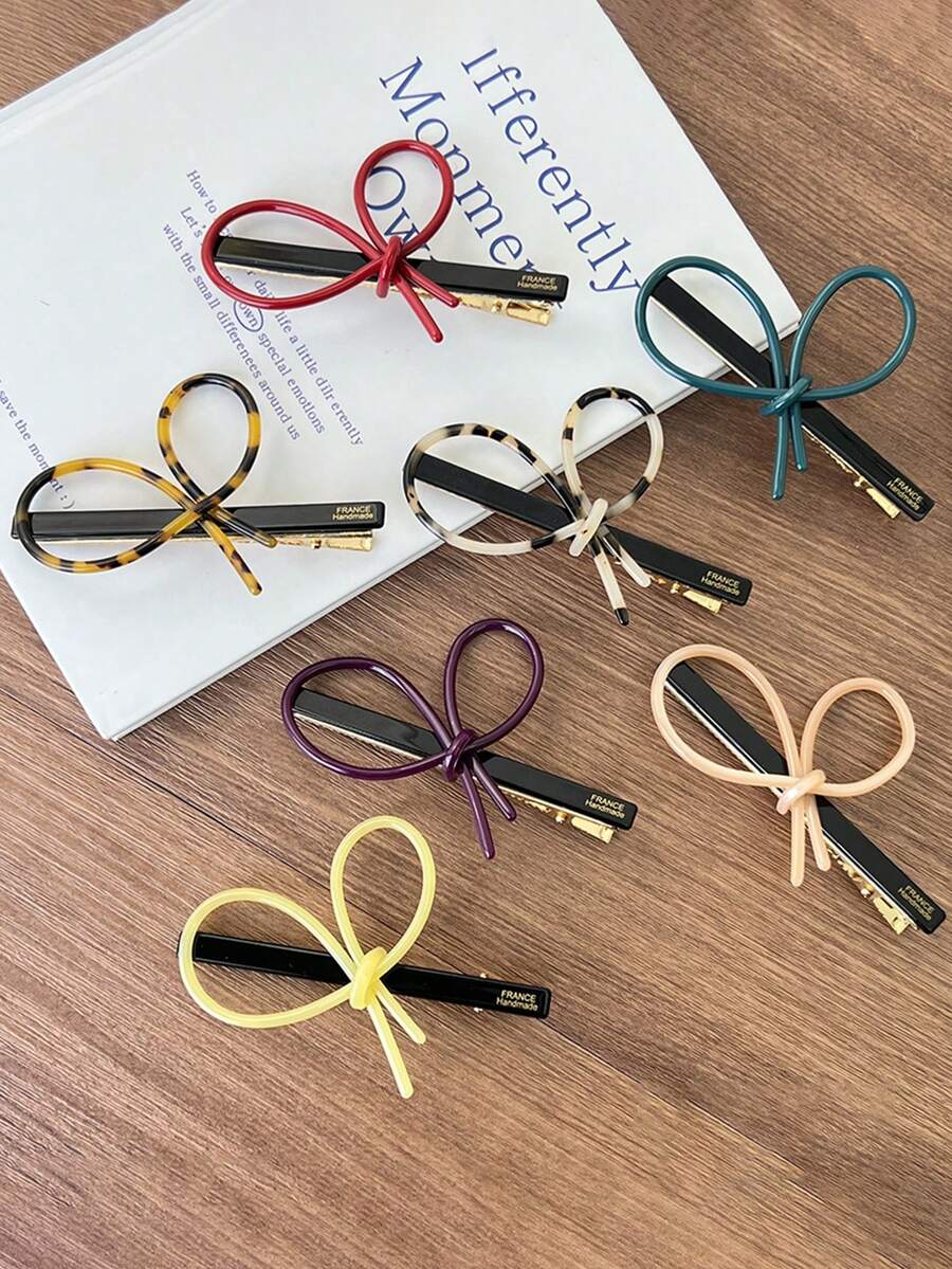 1 Piece Acetate Hair Clip Bow Geometric Barrettes Side Pin Duck Bill Clips Cute Sweet Hairpin Women Hair Accessories - Multicolor - View 1