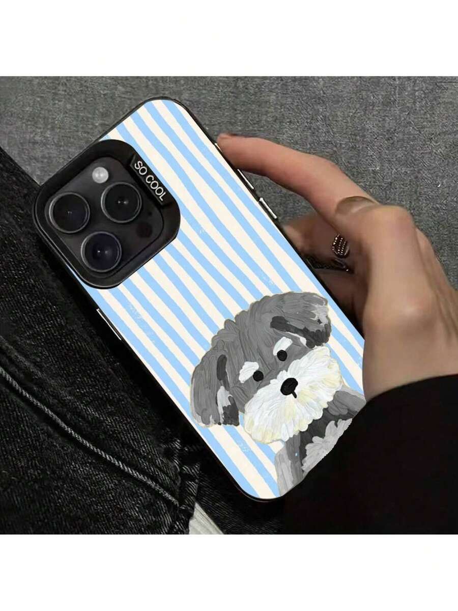 Encantador Cachorro Gris, Perro Adorable con Ojos Suaves, Diseño de Funda para Teléfono Cómoda y Adorable para iPhone 17 16 15 14 13 12 11 Plus Pro Max - Negro - Ver 1