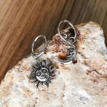 日月情侣项链耳环两件套，复古不锈钢不对称吊坠项链，复古日月垂坠耳环，适合女性，哥特风格首饰，时尚日月吊坠情侣项链 - 彩色 - 查看 11