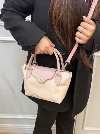 1 stuk dames nylon dumplingtas schoudertas handtas met verstelbare riem, kras- en slijtvast etui voor paspoort, geld, ID-kaart, creditcard, lichtgewicht, ideaal voor woon-werkverkeer/forenzen, modieus, effen kleur