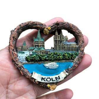 2.76 Inch German Cologne Heart-Shaped Refrigerator Magnet, Cologne Cathedral & Rhine River Landscape Travel Souvenir Magnetic Decor