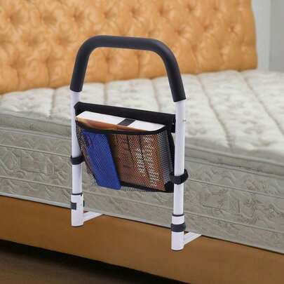 Bed Assist Rail Grab Bar Bedside Handrail For Senior Disabled W/Storage Pocket