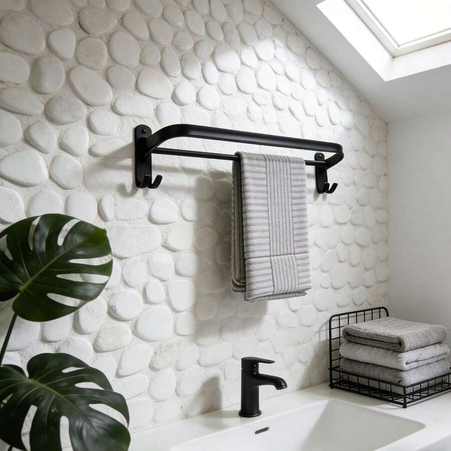 Simple Black Towel Rack, Suitable For Kitchen, Bathroom, Toilet Storage Hanger - الأسود - مشاهدة 1