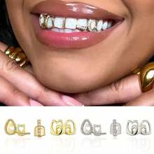 3pcs Fashion Personalized Hip Hop Jewelry Grillz Copper Inset Zirconia Hollow Grillz Out Cool Gift For Men And Women - Multicolor - View 4