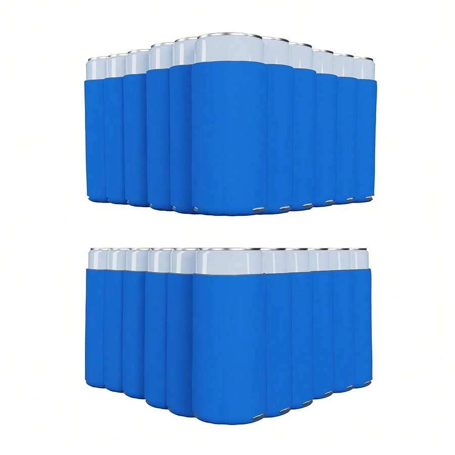 PartyPrints 25 Pack Cerulean Blank Slim Can Cooler Sleeves | Plain Seltzer Customizable Bulk Coolers For Beer Bottles & 12oz Tall Cans | Skinny Collapsible Drink Insulated Sleeve - 蔚藍 - 查看 1