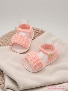 1 Pair Handmade Crochet Infant Sandals, Pink, Soft Knit Footwear, Infant Shoes - Pink - View 8